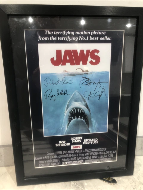 JAWS Framed Movie Film Poster Signed Autographs Cast & Steven Spielberg