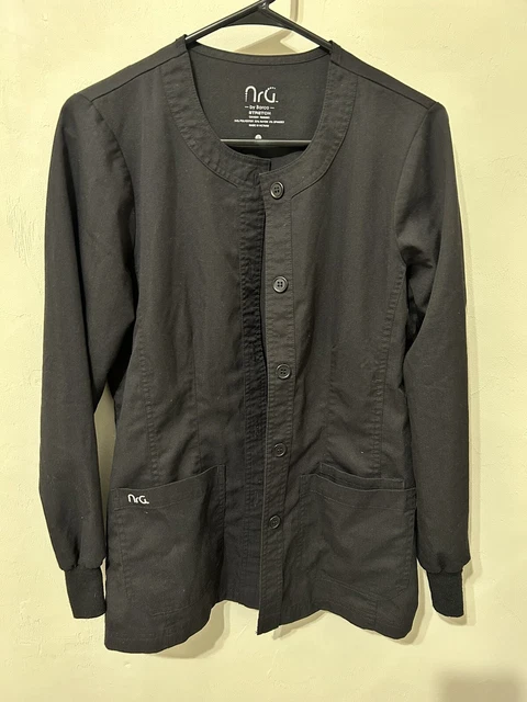 Women’s NRG by Barco Black Long Sleeve Jacket Size S Soft Poly Rayon W/ Buttons