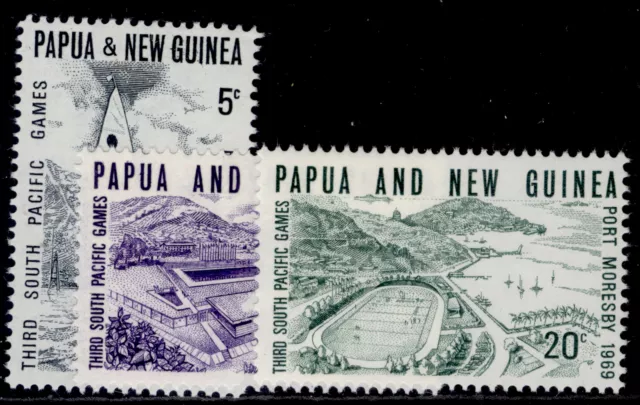 PAPUA NEW GUINEA QEII SG156-158, 1969 South pacific games set, NH MINT.