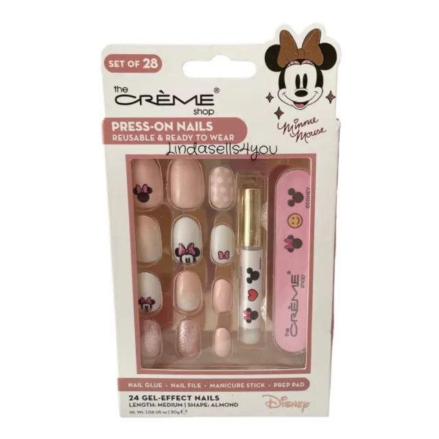 The Creme Shop Disney Minnie Mouse 24 Gel Effect Press On Nails Set Medium New