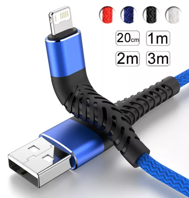 1M 2M 3M Heavy Duty USB Fast Charger Data Sync Cable For iPhone 14 13 12 11 iPad