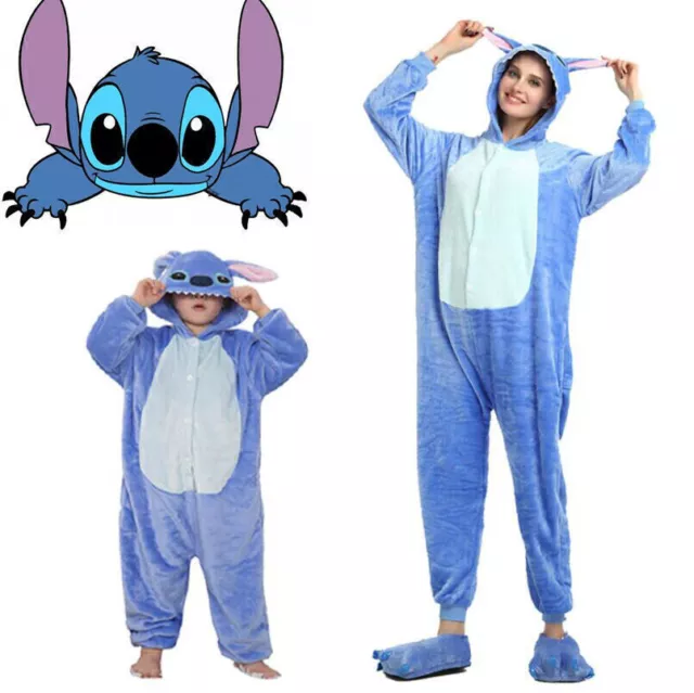 Blauer Stitch Cartoon Tier Pyjama Erwachsene Kids Cosplay Karneval Party Kostüm 2