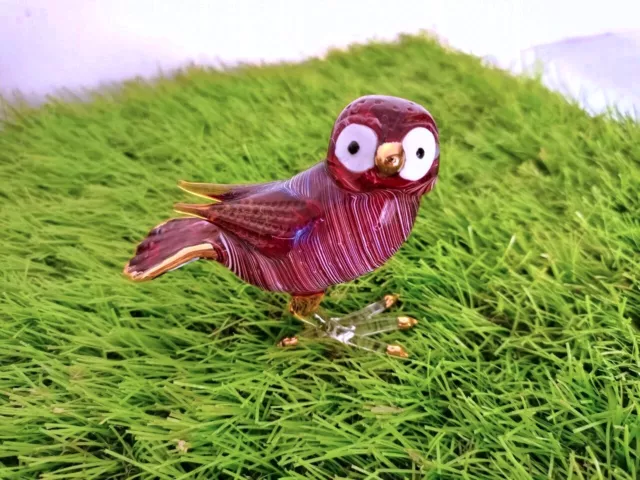 Murano Owl Bird animal handblown glass statue figurine handmade home decaration