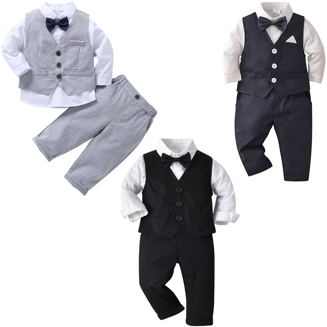 Jungen Baby Gentleman Party 3 tlg. Anzüge Smoking Anzug Fliege Hemd Weste Hose