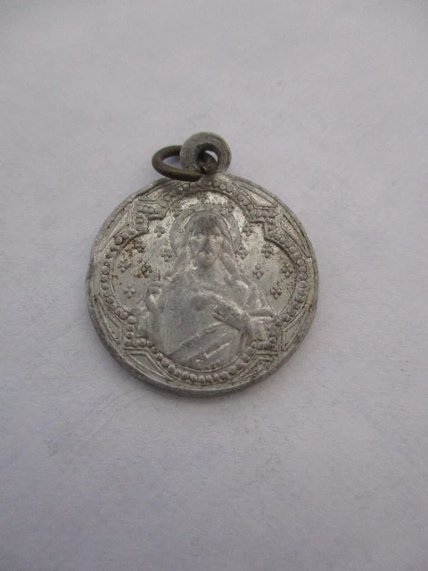 Petite Médaille Religieuse Ancienne Octogonale Jésus Christ / Notre Dame (A10)