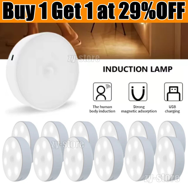 8 LED Motion Sensor Wireless USB Night Light PIR Battery Cabinet Stair Lamp