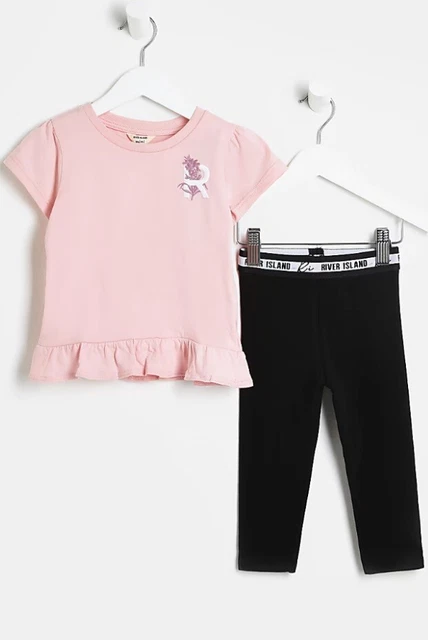 T-shirt floreale rosa nuova con etichette outfit 12-18/18-24 m leggings