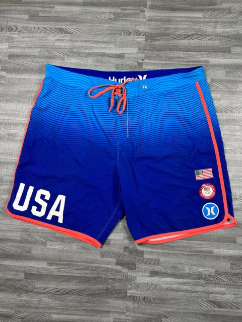 Hurley Phantom Men’s Board Shorts USA Olympic Team Swim Trunks Size 40 Blue