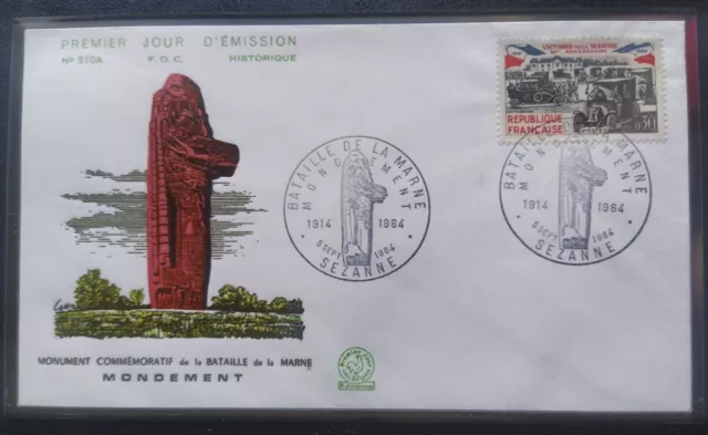 Enveloppe Premier Jour Timbre Victoire De La Marne N° 1429 Oblitéré Sézanne 1964