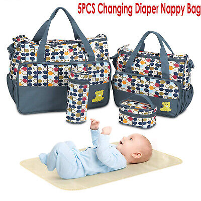5PCS Diaper Bag Tote Set Mummy Diaper Shoulder Baby Bags  w/ Nappy Changing Pad