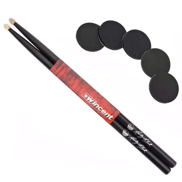 Wincent Randy Black Drumsticks BK + Damper Pads