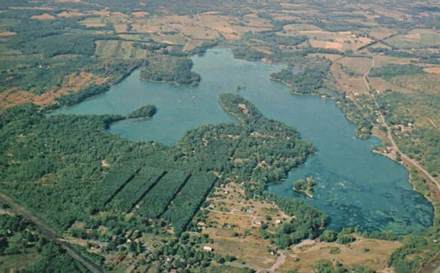 Postcard NY Columbia County Kinderhook Lake Aerial View Chrome Vintage PC H652