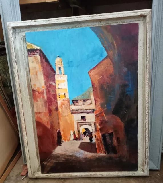 Tableau impressionniste HST Orientaliste Rue Ville du Maroc