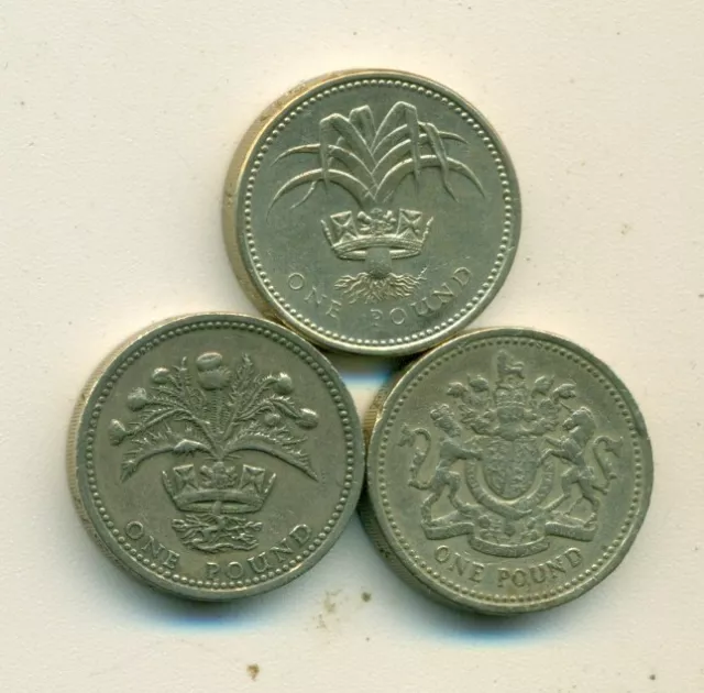 3 DIFFERENT 1 POUND COINS from GREAT BRITAIN - 1983, 1984 & 1985 (3 TYPES)
