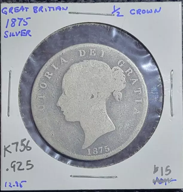 1875 Great Britain 1/2 Crown - .925 Silver Coin - KM# 756