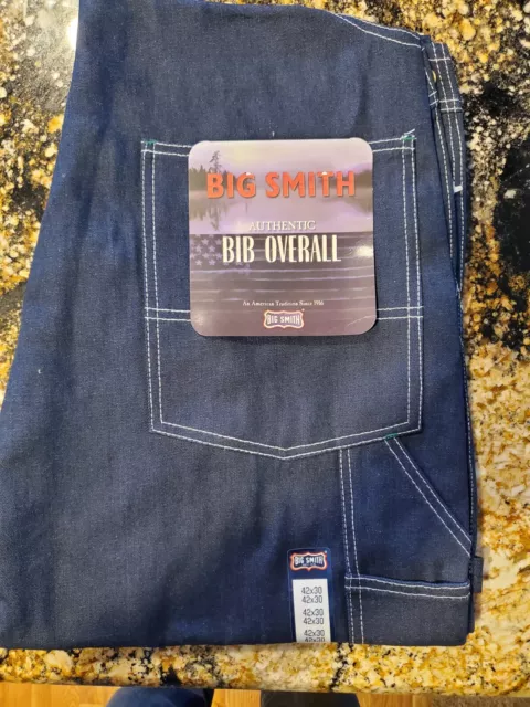 USA Made Vtg Big Smith Blue Denim Bib Overalls 42x30 Button Fly VTG