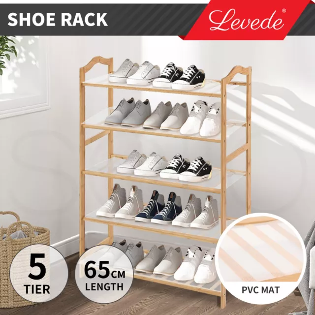 Levede 2x Bamboo Shoe Rack Shoes Organizer Storage Shelves Stand Shelf 5 Tier