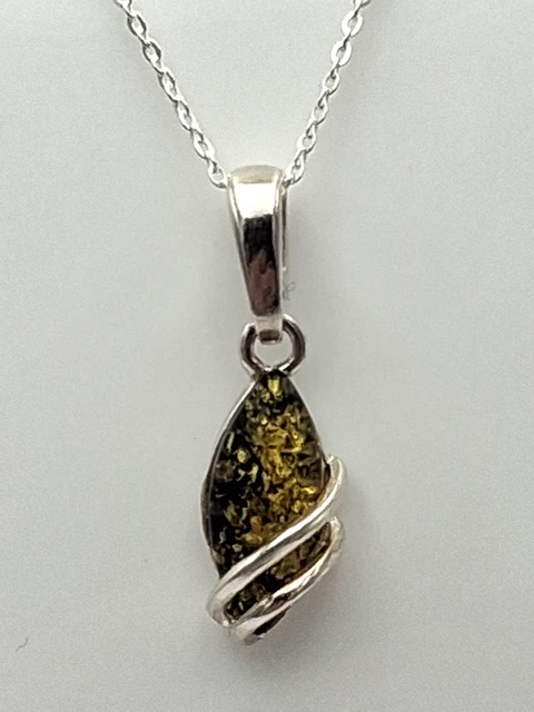 Collier Argent 925 Pendentif Ambre Art Nouveau - Chaîne 51 Cm - Occasion