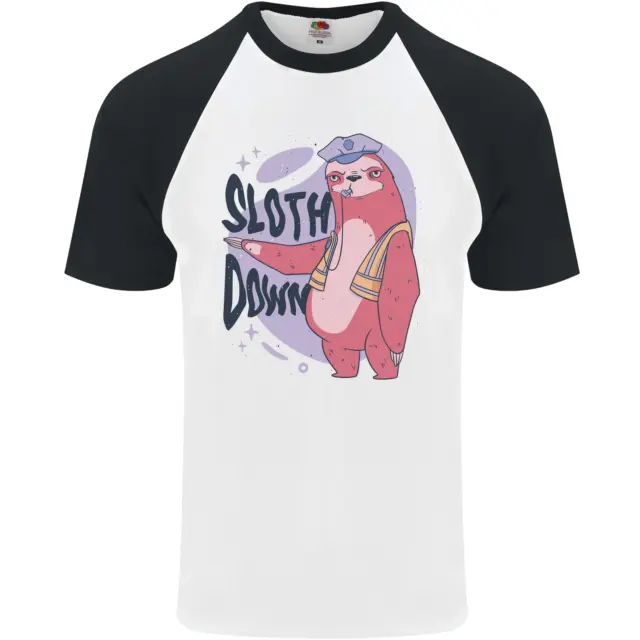 Sloth Down Policeman Funny Mens S/S Baseball T-Shirt