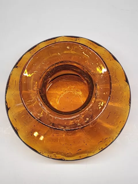 Pier 1 One Blown Art Glass Vase With Bubbles Orange Amber Round 5.5" W 2