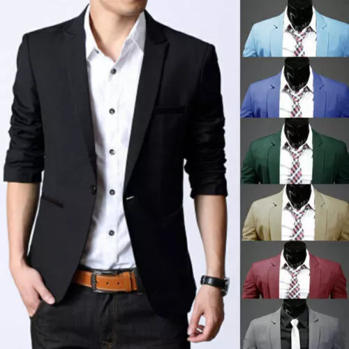 Mens Formal Suit Blazer Coat Business Work Casual One Button Slim Fit Jacket Top