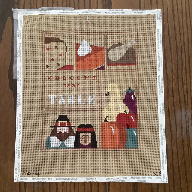 BIENVENIDO A NUESTRA MESA - Lienzo con aguja temático de Acción de Gracias