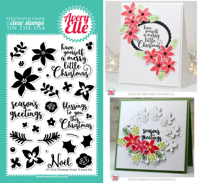Christmas Poinsettia Stamps & Dies, Flowers, Branches, Leaves, Holly Wreath