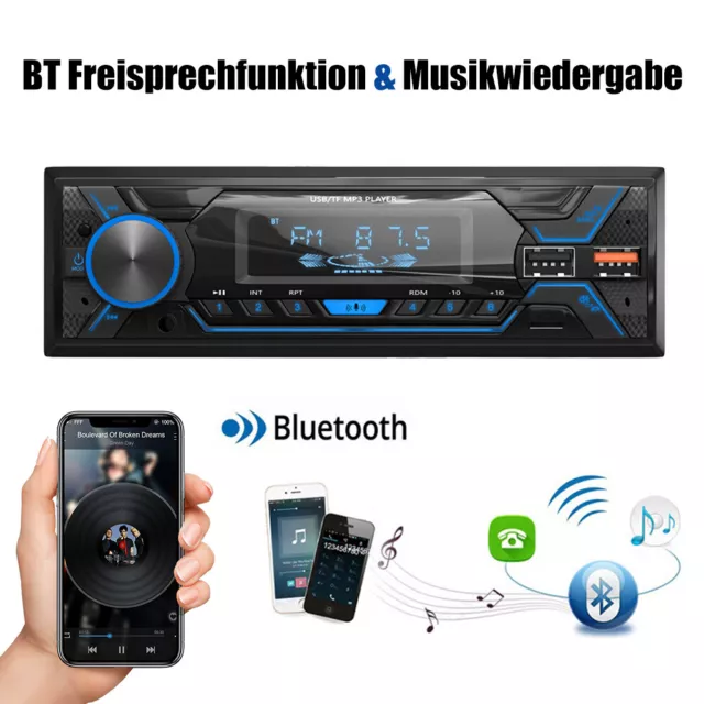 1DIN BT Autoradio mit Bluetooth Freisprech 7 Farben MP3 Player USB SD AUX-IN FM