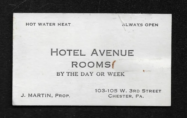 1935 Chester, PA - Hotel Avenue Rooms Business Card