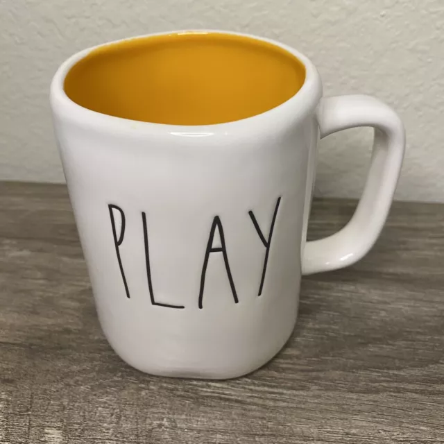 Rae Dunn Artisan Collection By Magenta "Play" Coffee Tea Mug-Orange Interior-New