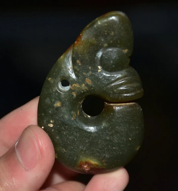 2.4" Old Chinese Hongshan Culture Jade Carving Pig Dragon Amulet Pendant Statue