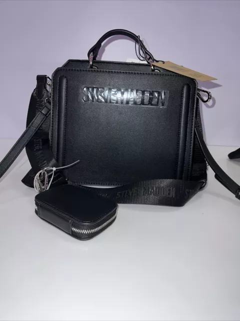 New Steve Madden Black  Bevelyn Statchel Bag Crossbody Purse DT 618175