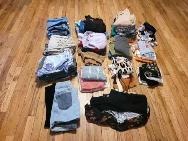 Womens Clothing Lot 63 Items Shirts Pants Dresses Shorts Jackets Crop Tops Skirt