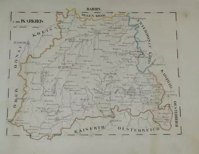 Landkarte Bayern Oberbayern Isar Amper München 1829