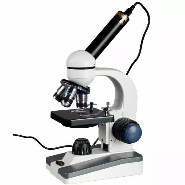 AmScope 40X-1000X Portable Student Compound LED Microscope 1.3MP USB Camera