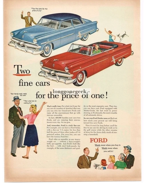 1953 Ford Crestline Car Automobile Blue Red art VINTAGE Print Ad