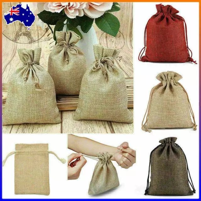 20/50x Bags Natural Linen Pouch Drawstring Burlap Jute Sack Jewelry Gift Wedding