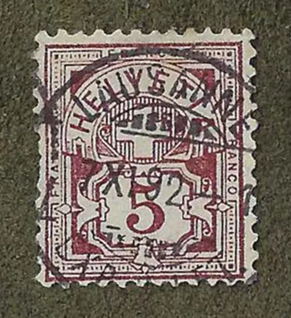 Briefmarke Schweiz, 5 Rappen, echt gelaufen mit LAUSANNE 7.11.1892, #254