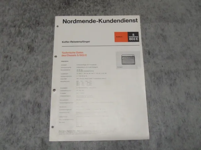 Schaltplan Service Manual Kofferradio Radio Nordmende Rumba E 5/603E