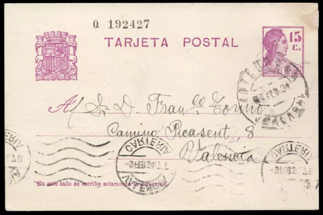 Málaga - Edi o EP 69 - Entero postal Mat "Antequera 7/2/34"