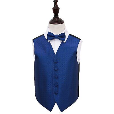 Royal Blue Greek Key Patterned Boys Wedding Waistcoat & Bow Tie Set by DQT