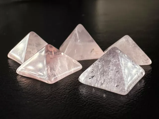 5 Vintage 80's Tiny Hand Cut Rose Quartz Pyramids Crystal Of Unconditional Love