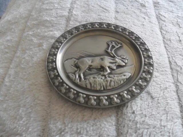 Vintage Elk Deer Moose Round Metal Tray Coaster