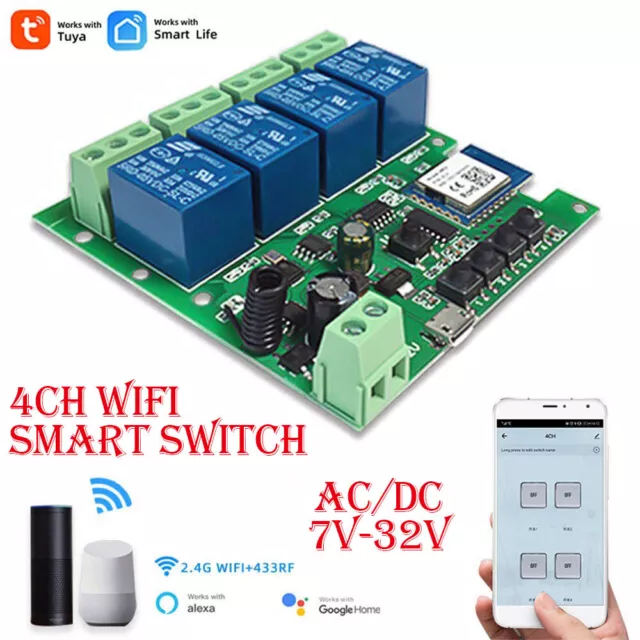 4CH Wireless WIFI Switch TUYA Smart Life APP DIY Funk Modul Schalter Für ECHO