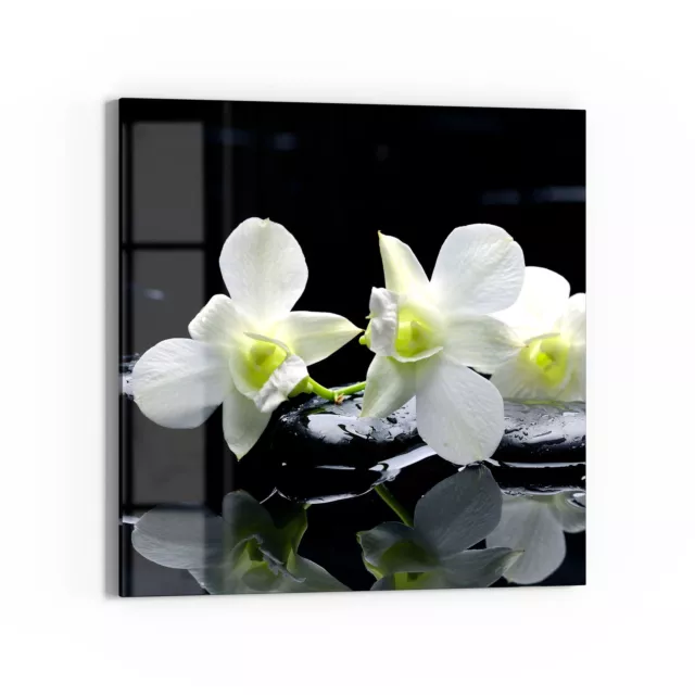 DEQORI Glasbild 'Orchidee mit Zen-Steinen' Wandbild Bild modern Deko, v. Ausf.