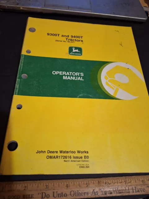 JOHN DEERE 9300T, 9400T TRACK TRACTORS OMAR172616  B0 Operators Manual Book