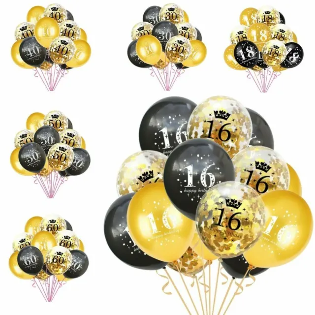 40th 50th 18th Birthday Gold and Black  Balloons Age ballons Confetti Baloons UK