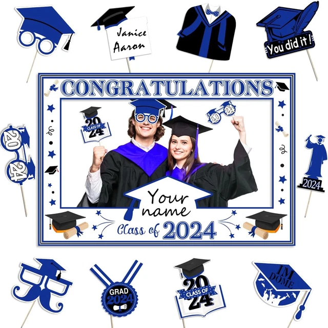 BLUE GRADUATION DECORATIONS Graduation Photo Booth Props Class of 2024