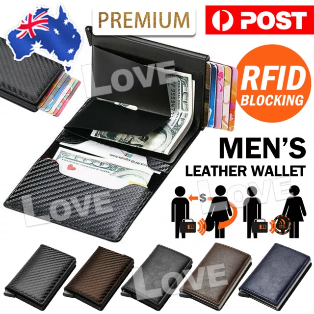 Men's RFID Blocking Slim Leather Wallet Credit Card ID Holder Carbon Fiber Purse