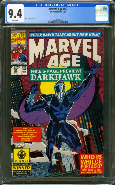 Marvel Age #97 (1991) CGC 9.4 White 1st Darkhawk Preview Mike Manley Cover